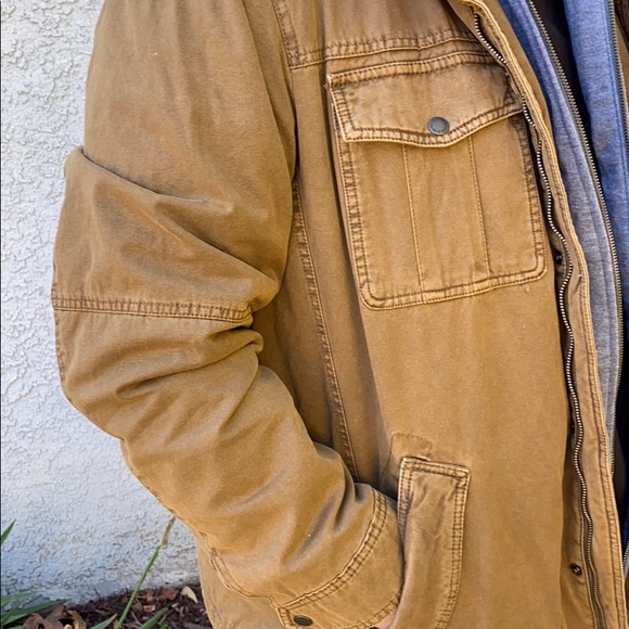 Levi's Shearling Sherpa Double Lined Hooded Neutral Military Utility Jacket XXLT - Picture 3 of 13